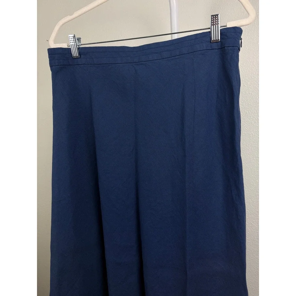 L.L. Bean Womens Navy Blue 100% Linen Skirt Classic Fit Size 14 Cottagecore Boho